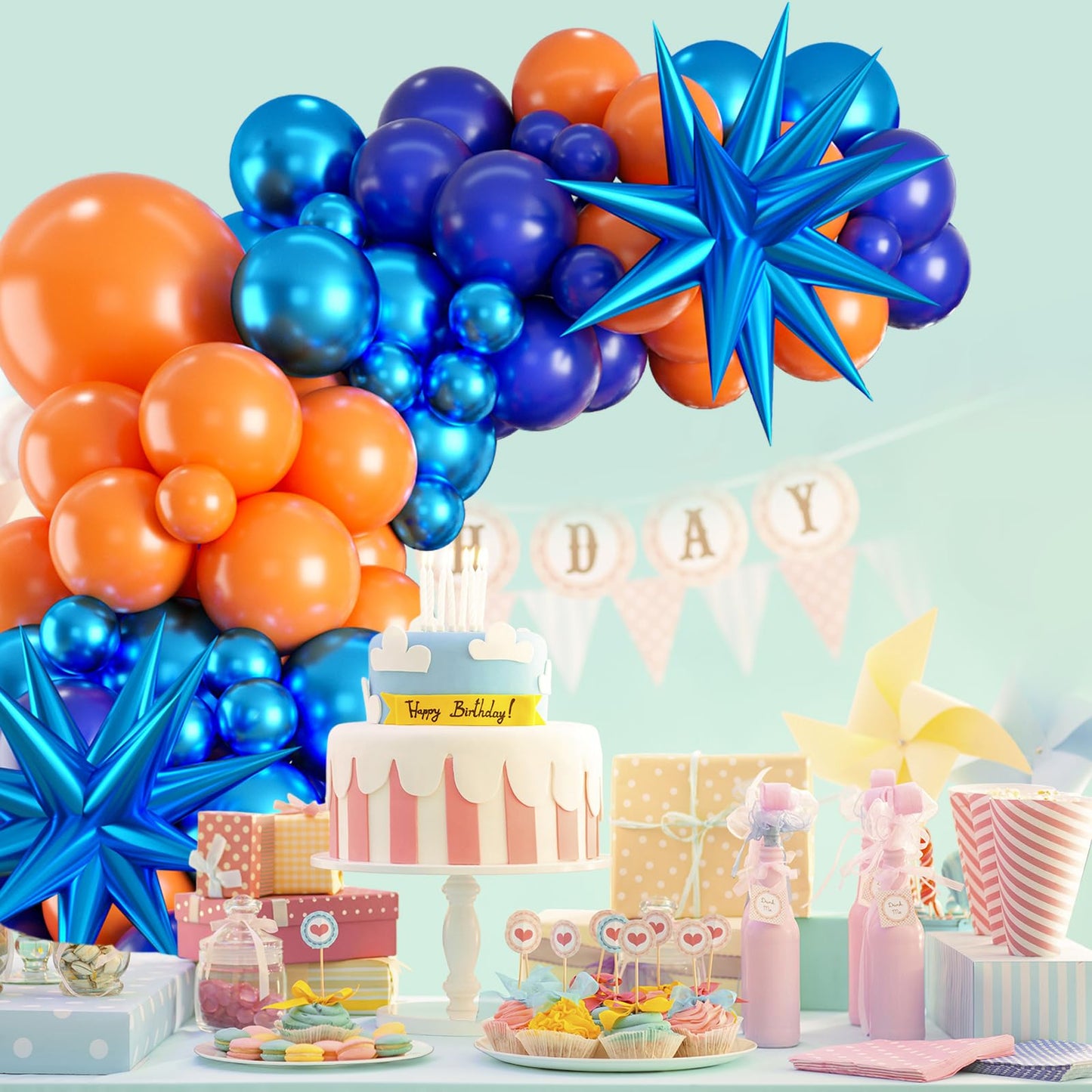 Orange Blue Balloon Garland Arch Kit,Orange And Royal Blue Balloons With Star Foil Balloons For Birthday Decoration Wedding Baby Shower Engagement Diy De