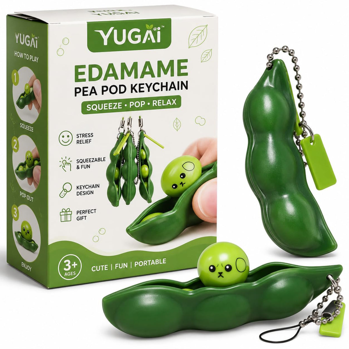 3 Pcs Fidget Toy Set, SqueezeaBean Soybean Stress Relieving Playful Charms Extrusion Edamame Pea Keychain for Mobile Phones an