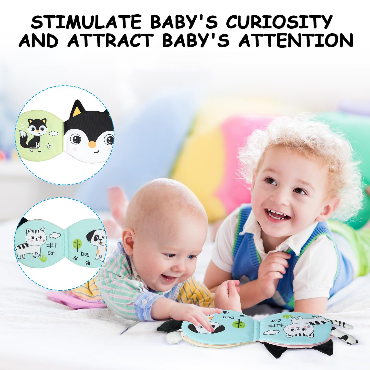 HOTUT Soft Toys Baby Cloth Books, Baby Soft Books, Baby Bath Cloth Book, First Year 3D Animals Tails Crinkle Sensory Touch and F