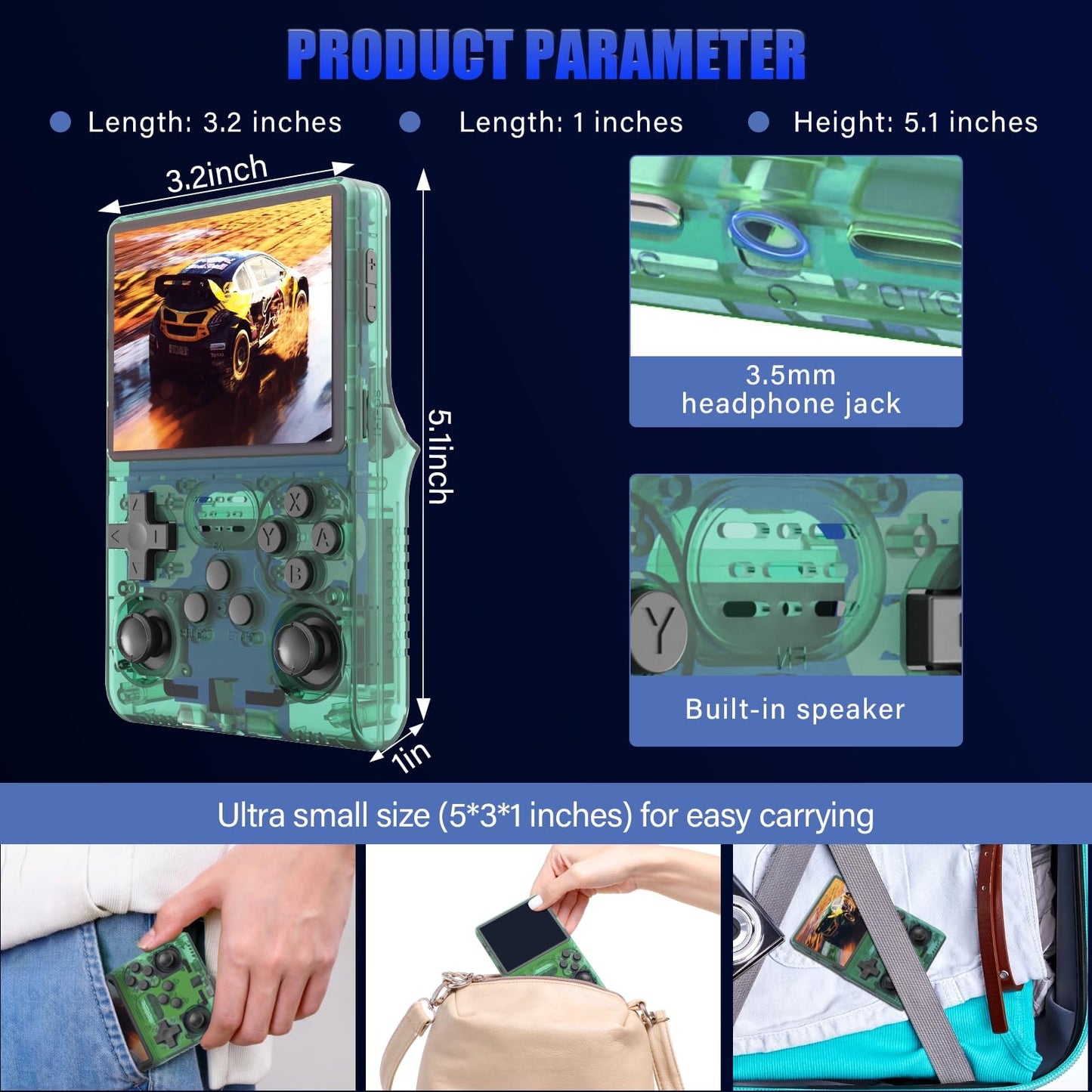 30000 Games In 1Handheld Game Console,3.5-Inch Ips Screen Retro Gaming Console,30000 Classic Games, 3800Mah,20+Mainstream Emulator,Built-In 256G Tf Card