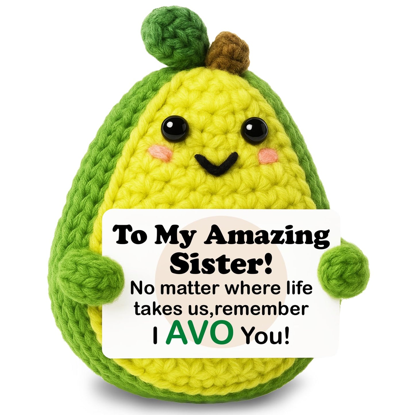 GiftMark Gifts for Sister Mothers Day Positive Crochet Avocado Emotional Cheer Support Crochet Mini Handmade Birthday Gift for Sister Girl Ideas Funny Sister Birthday Gifts from Sister