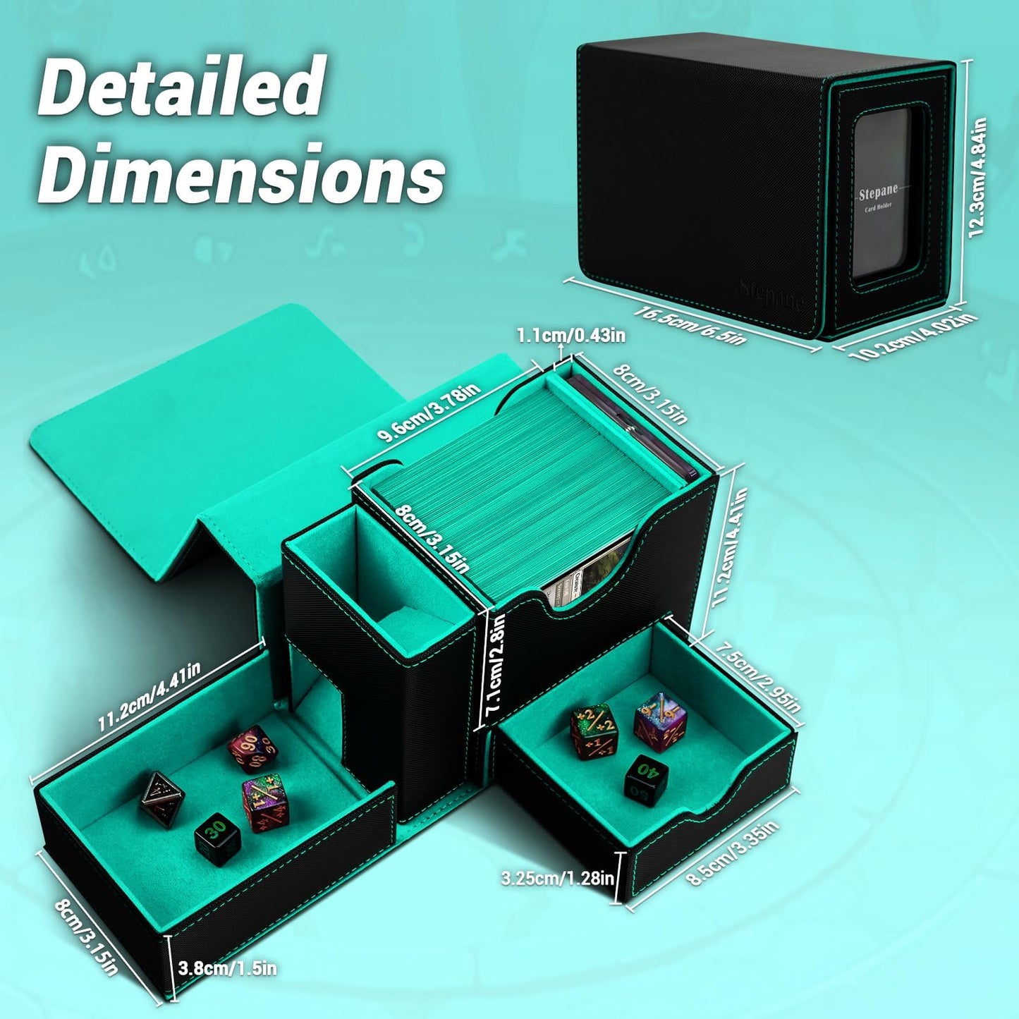 Stepane Mtg Commander Deck Box 2-In-1 Dice Tray & Card Tower 120+ Single-Sleeved Premium Leather Magnetic Box For Tcg/Ccg Cards