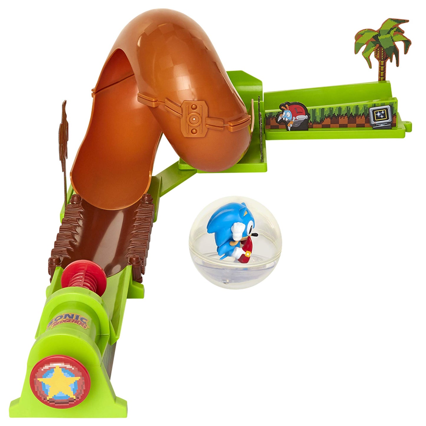 Sonic The Hedgehog Pinball Play Set, 9-Piece Green Hill Zone with Looping Action & Bumper, Multicolor, Plastic, for Ages 3+