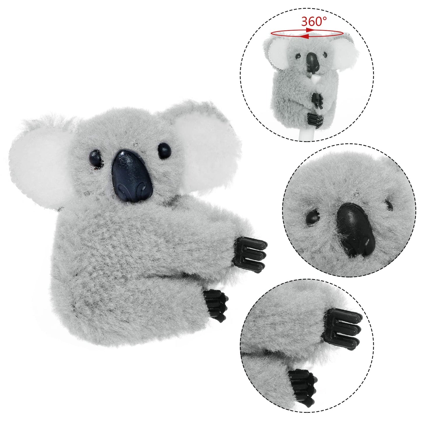Haakong Koala Clip Pencil Toppers, 8pcs Set, Grey and Khaki, Plastic, Model: Haakong
