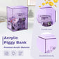 Imeepa Clear Acrylic Piggy Bank With Lock And Key For Kids Adults, Openable Money Saving Box For Cash Coins Real Money (Purple)