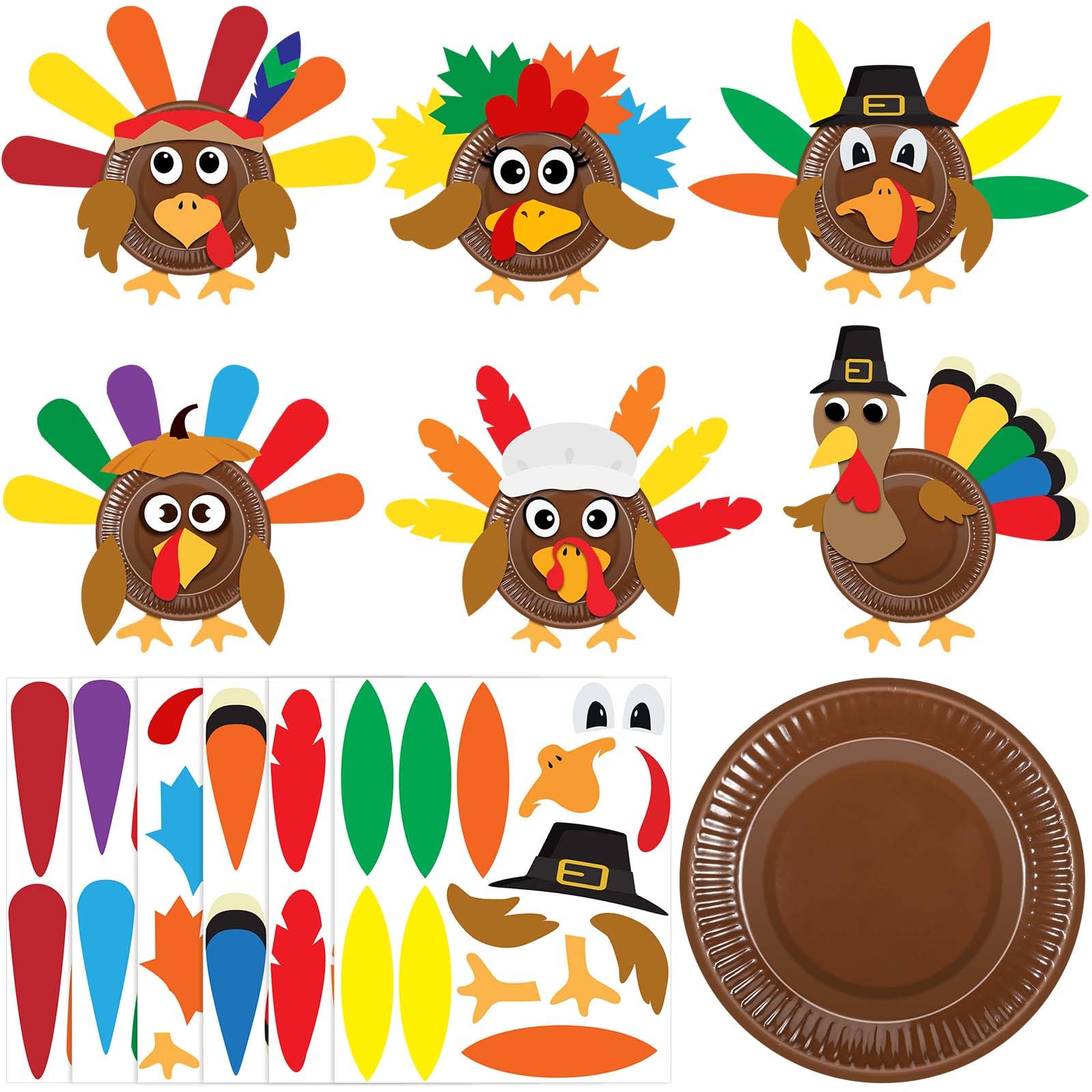 Sanixin 24 Sets Thanksgiving DIY Turkey Craft Kits Fall Make a Turkey Crafts Thanksgiving Decorations Stickers Arts and Crafts f