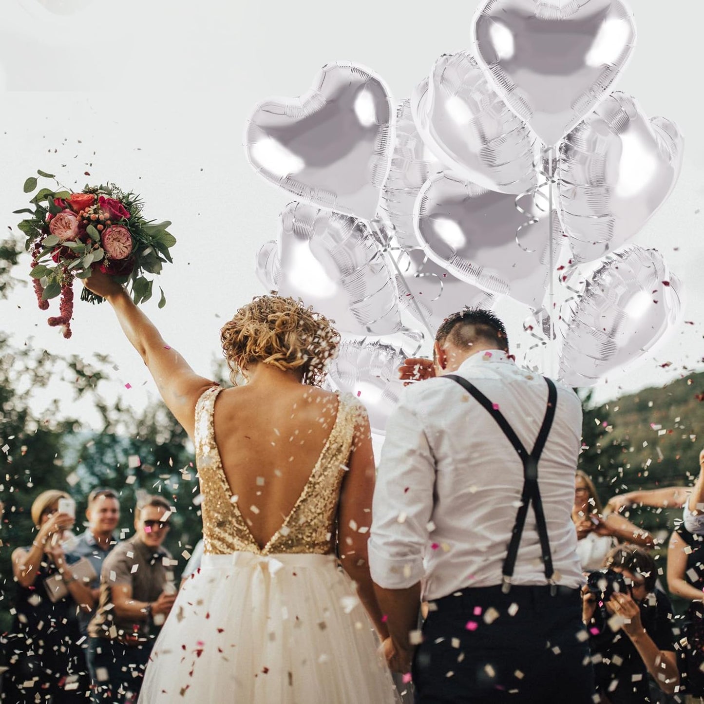 TONIFUL 30Pcs 18 Inch Silver Heart Balloons Silver Heart Shape Foil Mylar Balloons Decoration for Birthday Valentines Day Weddi