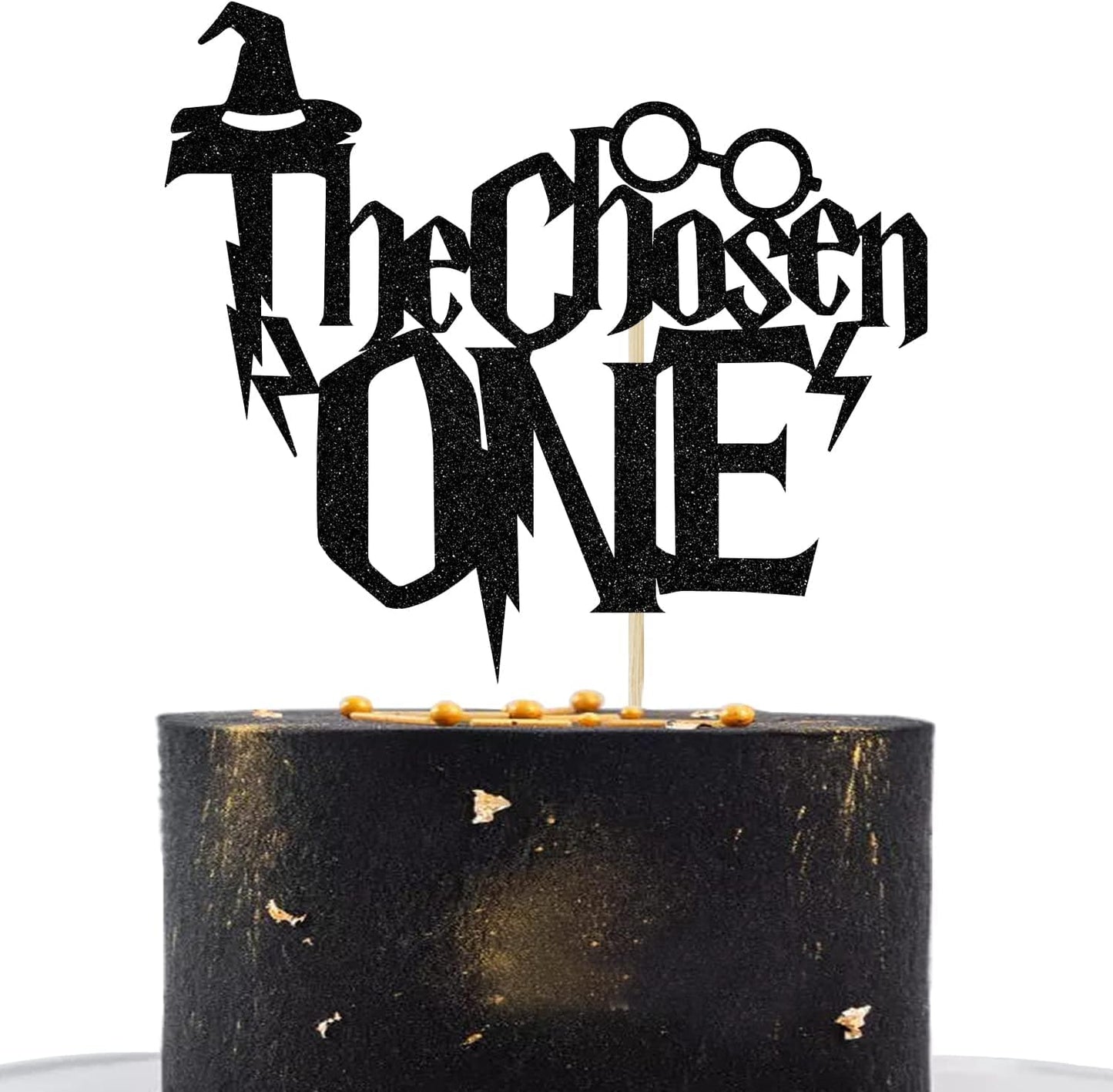 Itsyyboo The Chosen One Cake Topper, Wizard 1St Birthday Cake Decor, For Harry Theme Magic Party First Birthday Party Black Glit