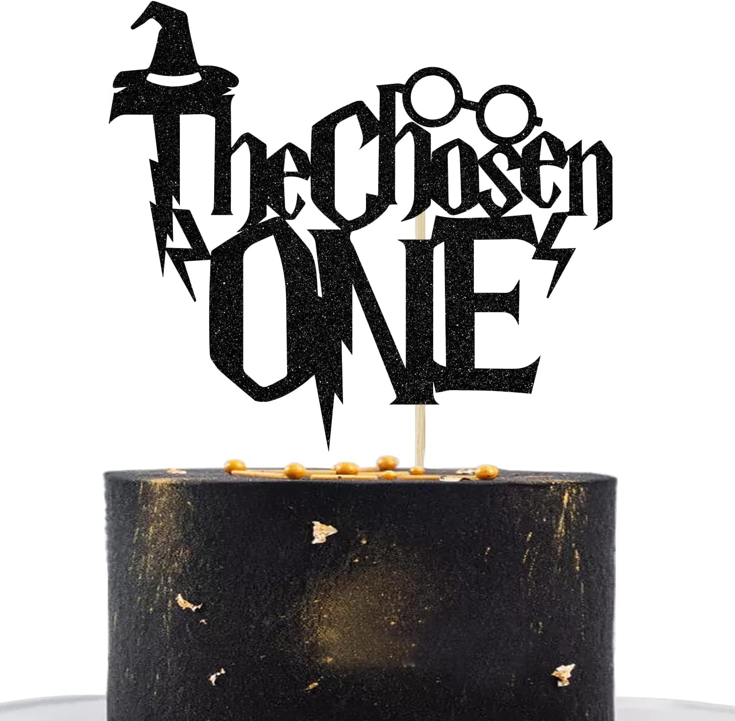Itsyyboo The Chosen One Cake Topper, Wizard 1St Birthday Cake Decor, For Harry Theme Magic Party First Birthday Party Black Glit