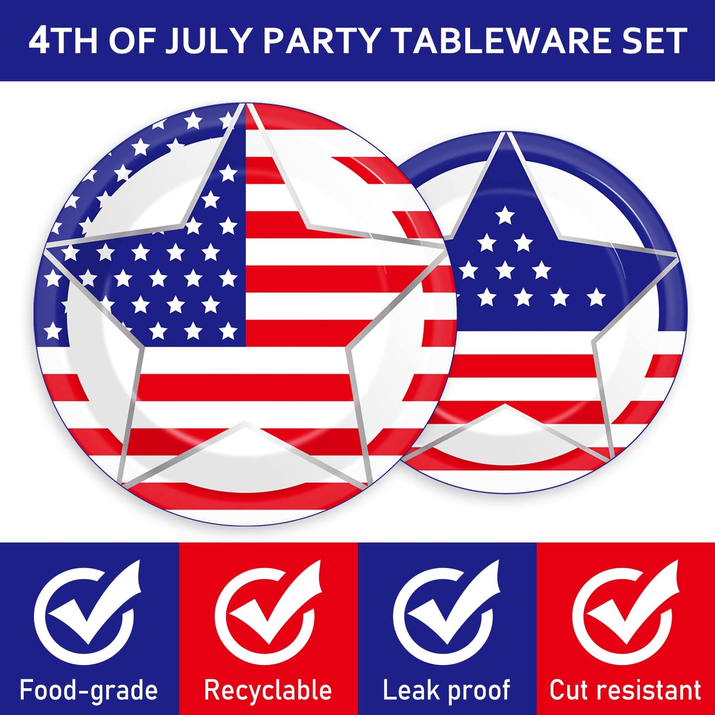Wiooffen 96 Pcs Veterans Day Party Supplies Memorial Day Tableware Set 4Th Of July Paper Plates Patriotic Freedom Stars Party Pl
