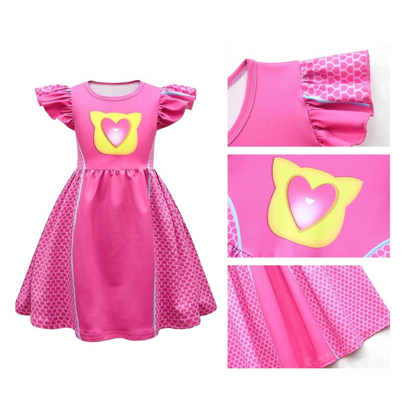 Shelovesit Girls Superhero Cosplay Costume Kitties Dress Movie Character Cat Dress Up Outfits - 130Cm/5T-6T - Rose