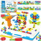 224 Pieces Creative Mosaic Drill Design Puzzle Set for Kids, Electric Drill and Screwdriver toy Tool DIY Educational Set, STEM E