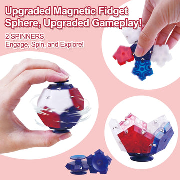 Magnetic Fidget Toy For Adults, New Upgraded 14Pcs Magnet Fidget Sphere - With 2 Spinners, Pentagons Magnetic Sensory Desk Toy F