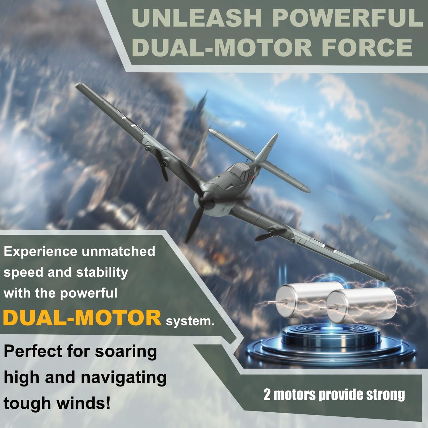 Anburi Rc Plane, 3 Channel Bf - 109 Remote Control Airplane, 2.4Ghz & 6 Axis Gyro Stabilizer, 2 Batteries Included, Ideal For Ad