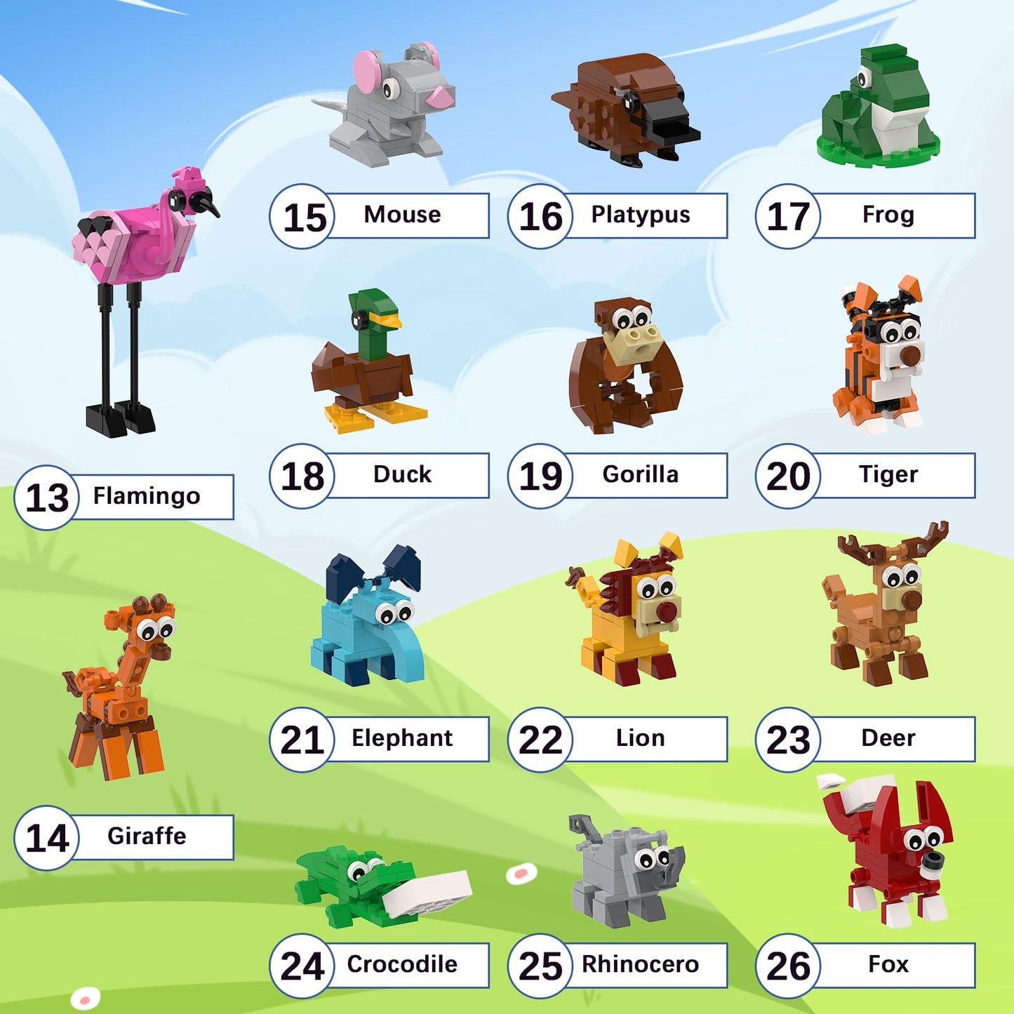 Tenhorses Party Favors For Kids Building Set, 26 Pack Animals Building Block Toys Valentines Classroom Prizes Goodie Bags, Easte