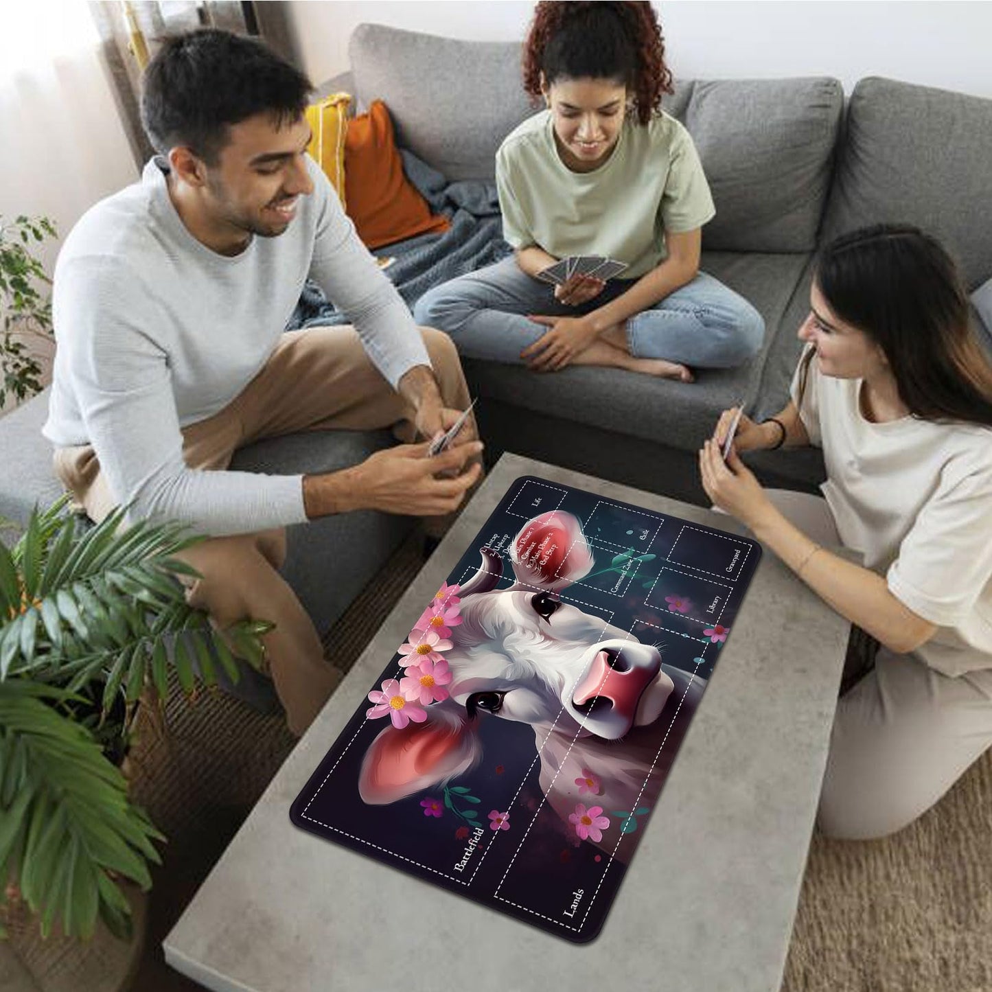 Playmat for MTG Magic Size 24x14 Inch Game Mats Tabletop Magic Play Mats enhanced Smooth Rubber Surface  Mousepad Compatible Qindaiwen for MTG RPG CCG Trading Card Game Play mats  Cow of Flower