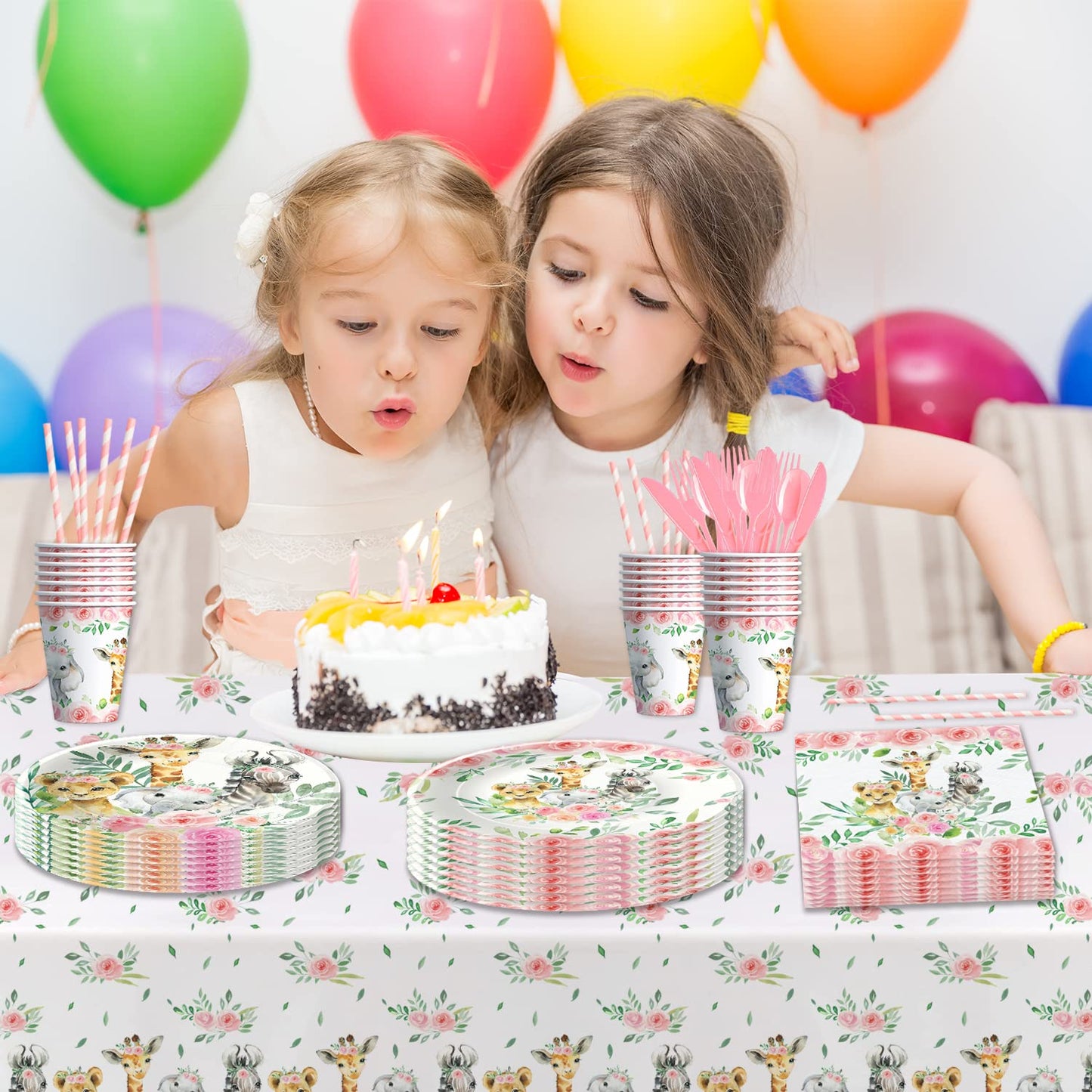 HIPVVILD Jungle Theme Party Supplies Tableware Girl - Safari Birthday Decorations Dinnerware, Plate, Napkin, Tablecloth, Fork, P