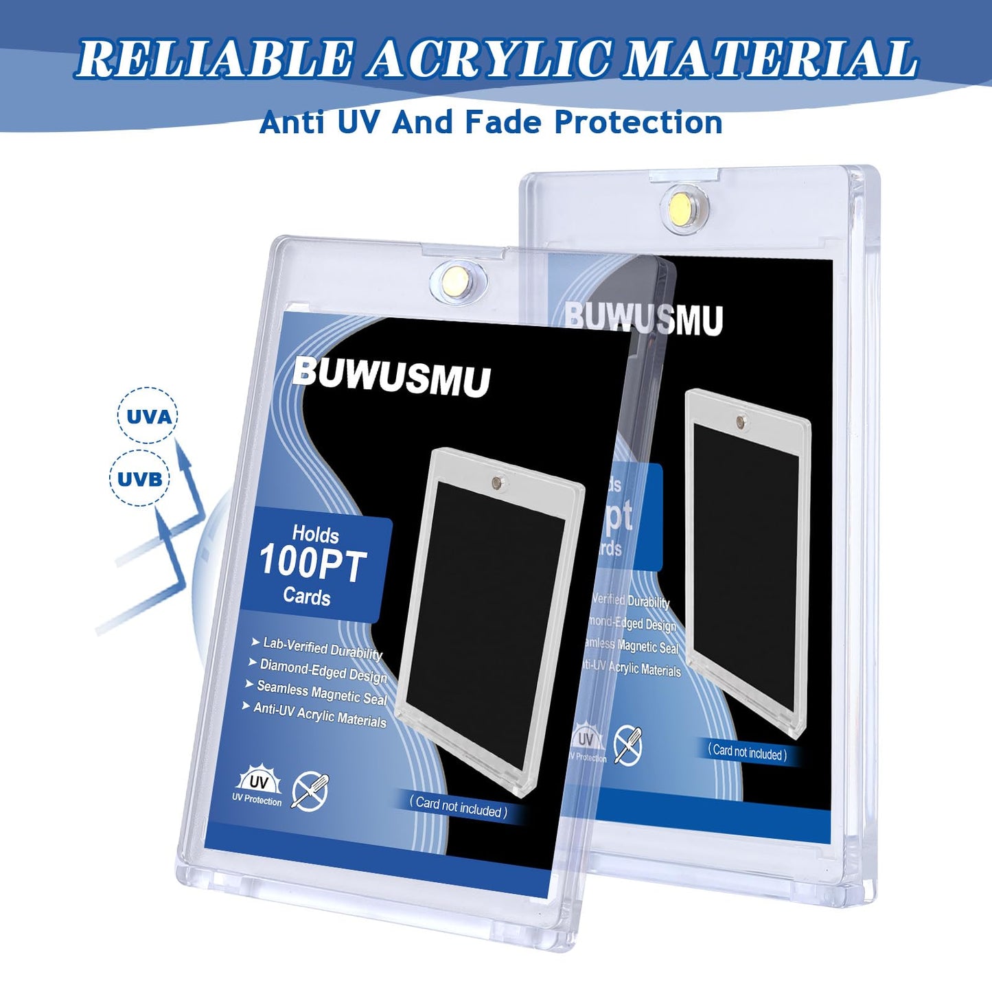 50 Pcs 100 Pt Acrylic Magnetic Card Holders One Touch Card Holder Clear Card Protectors Hard Plastic Magnetic Card Case for Sports Baseball Trading Card Storing Displaying(2.5 x 3.54 Inch)