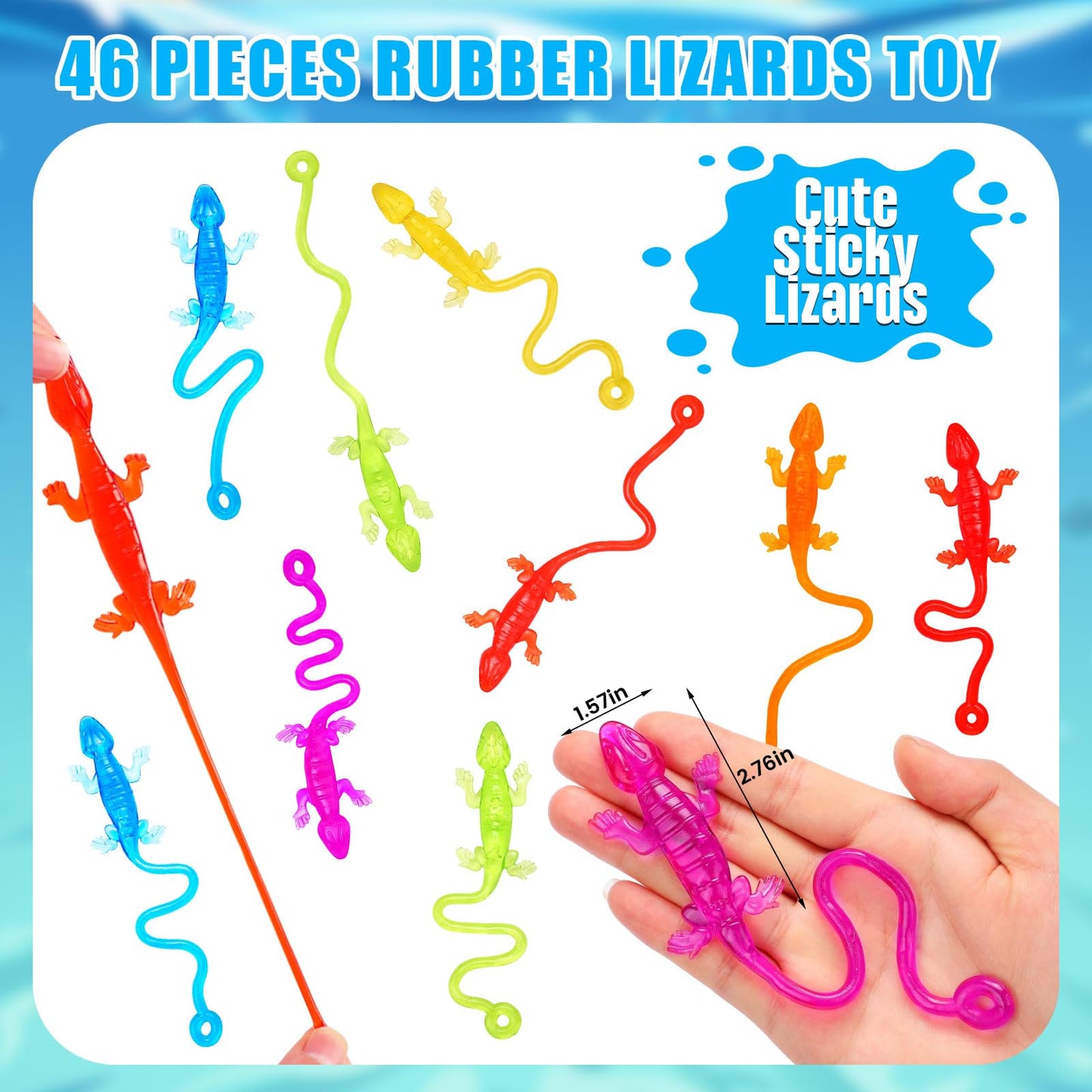 Hlartnet 46 Pcs Sticky Lizards For Kids, Stretchy Sticky Lizards Toys Bulk For Reptile Party Favors, Children Lizards Gifts For Goodie Bags Stuffers Pinata Filler Students Rewards