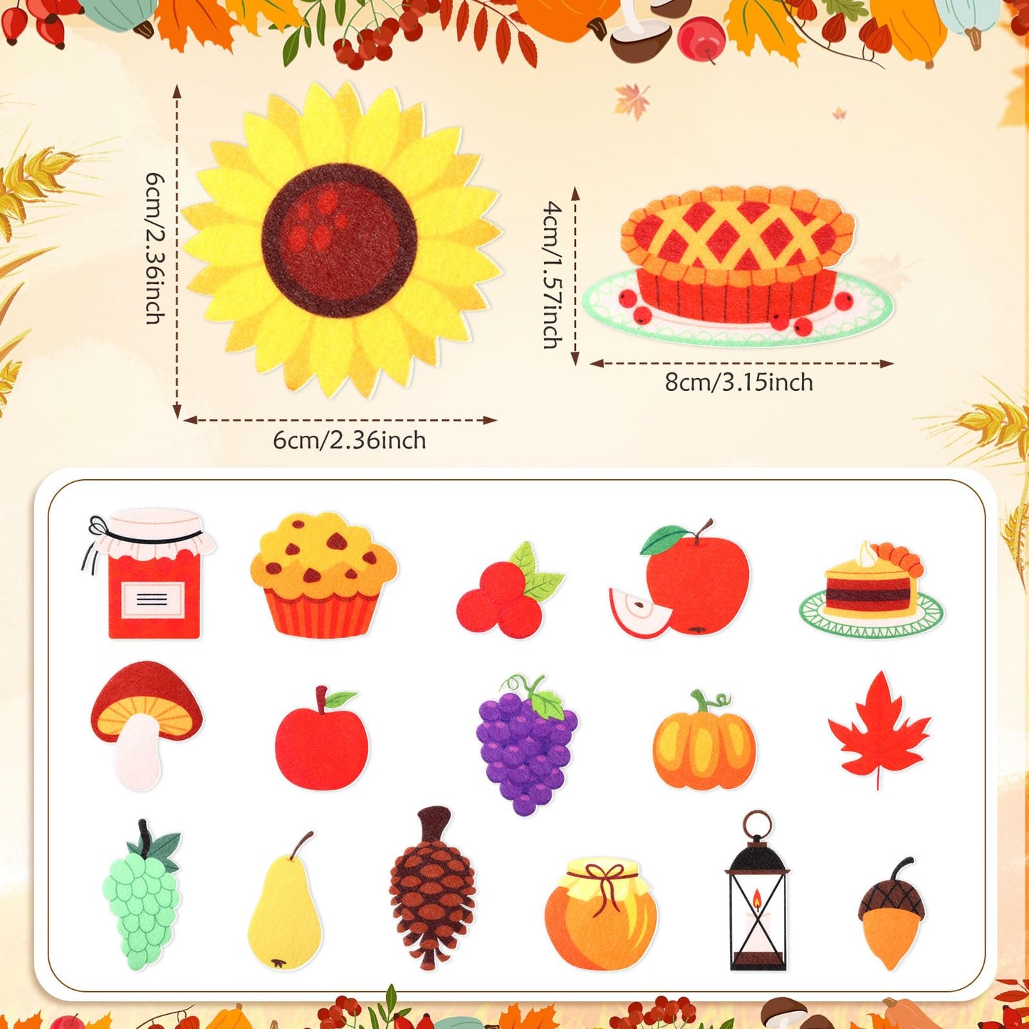 Thinkday 37 Pieces Thanksgiving Craft Kit Felt Turkey Craft, Fall DIY Turkey Pumpkin Felt Set, 36 Detachable Fall Maple Leaf Pin