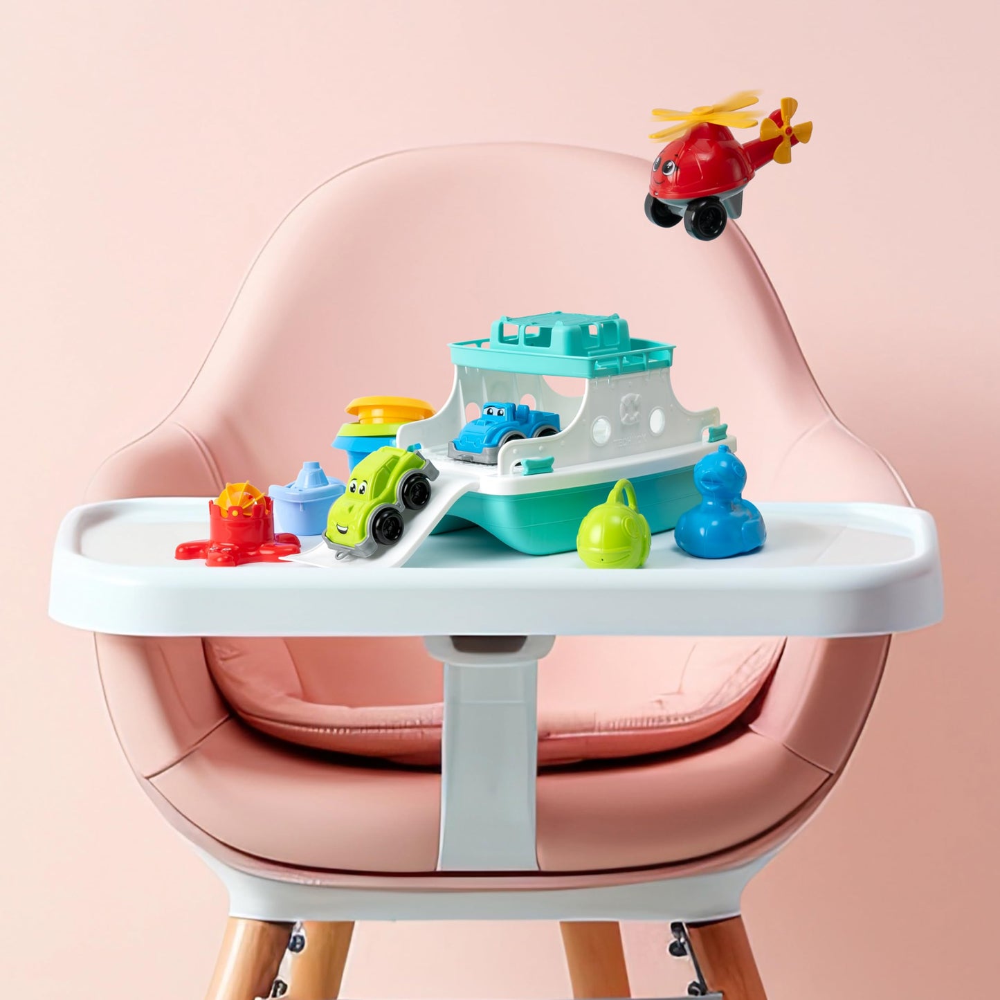 Ferry Boat Toys Set With Helicopter 2 Cars | Baby Bath Toys For Toddlers With Stacking Cups | Baby Water Toy With Bath Boats Tra