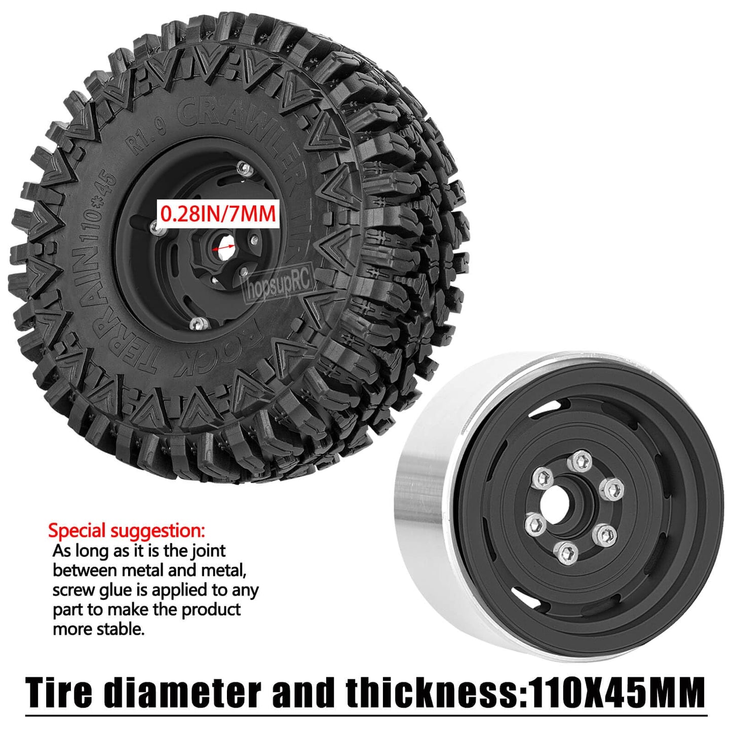 hopsupRC (4PCS) Aluminum 1.9 Beadlock Wheel Rims Heavy Duty for 1/10 Axial SCX10 SCX10 II SCX10 III TRX4 D90 90046.Wheels Rim 1.