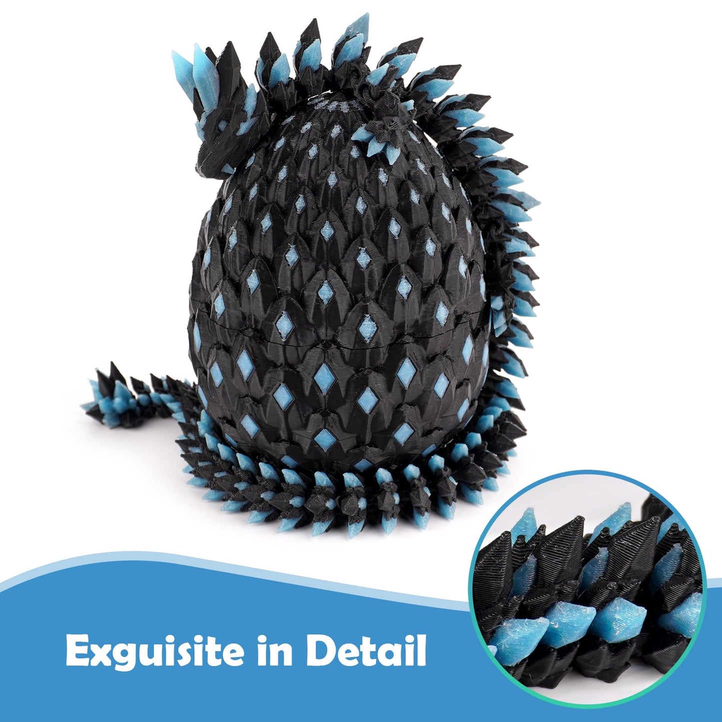 3D Printed Glowing Dragon Egg - Articulated Fantasy Dragon Figurine  Glow in The Dark Collectible  3D Printed Dragon Egg Gift for Fans & Collectors (Midnight Obsidian)