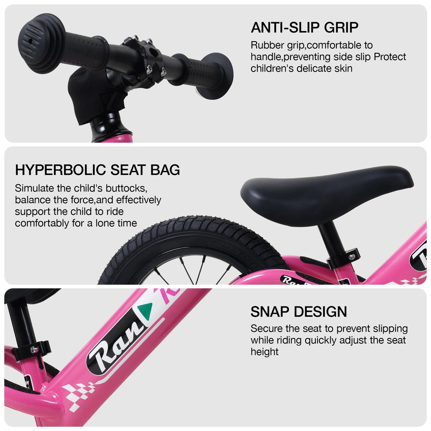 Royalbaby Kids Balance Bike Ultralight Durable Aluminum Alloy Frame 12 Inch Eva Wheel For Toddlers Age 2~5 Years, Pink