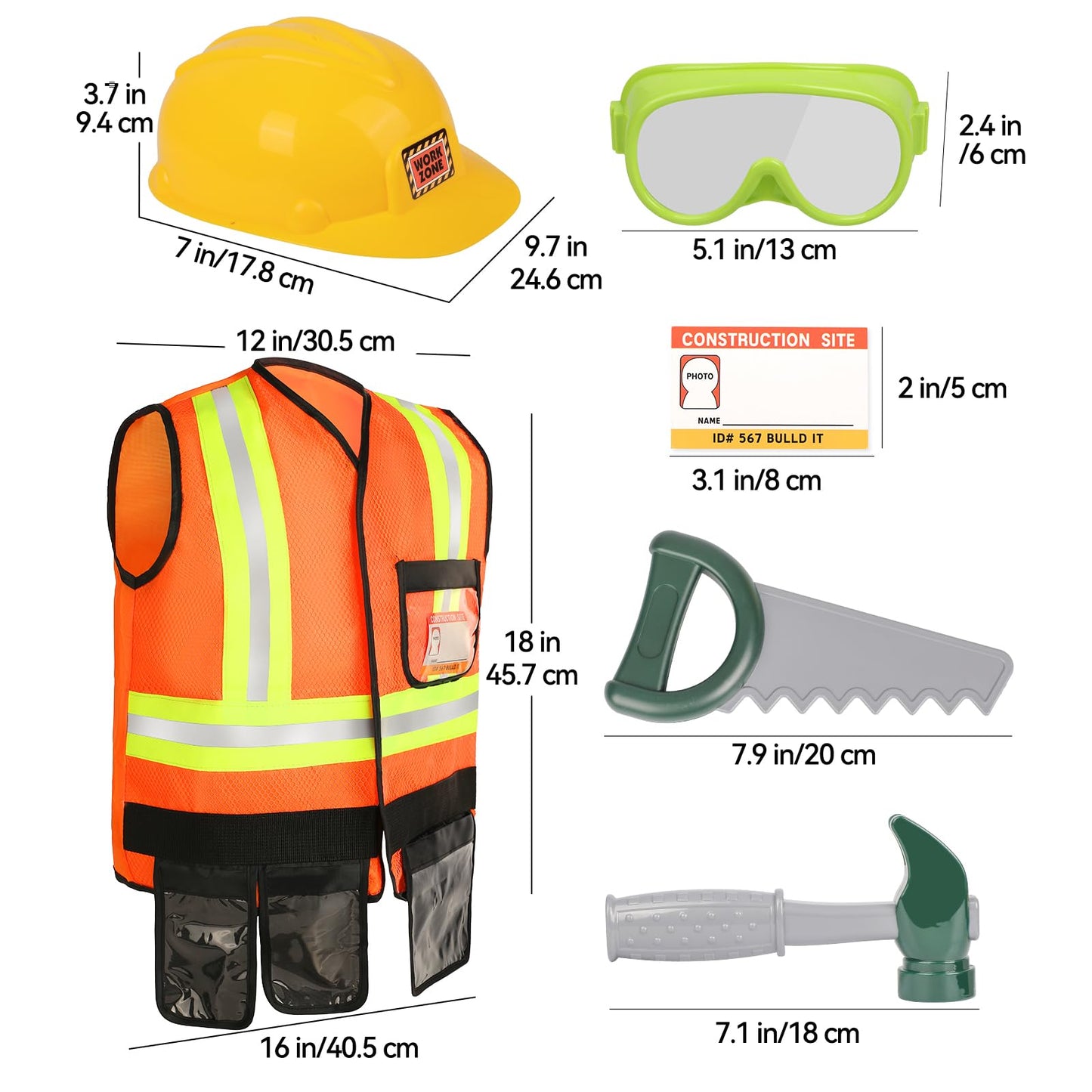 Liberry Kids Tool Set - Construction Worker Costume, Small, Orange, Plastic, Model CP00236, Dress Up Toys for Boys & Girls 3-5 Years