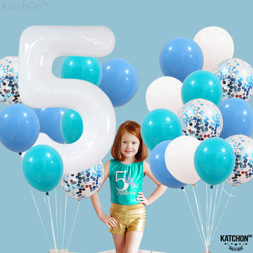White Number 5 Balloons For 5Th Birthday Decorations - Large 40 Inch 5Th Birthday Balloons Decorations | Foil White 5 Balloon Number For 5 Year Old Birthday, Anniversary, 5Th Birthday Party Supplies