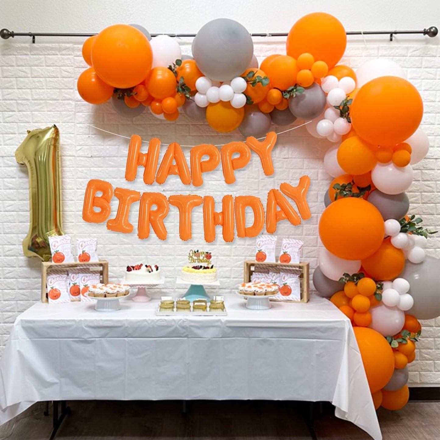 TONIFUL 16 Inch Orange Mylar Foil Birthday Balloons Banner Happy Birthday Balloon Letters for Adults & Girls Boys Kids Birthday