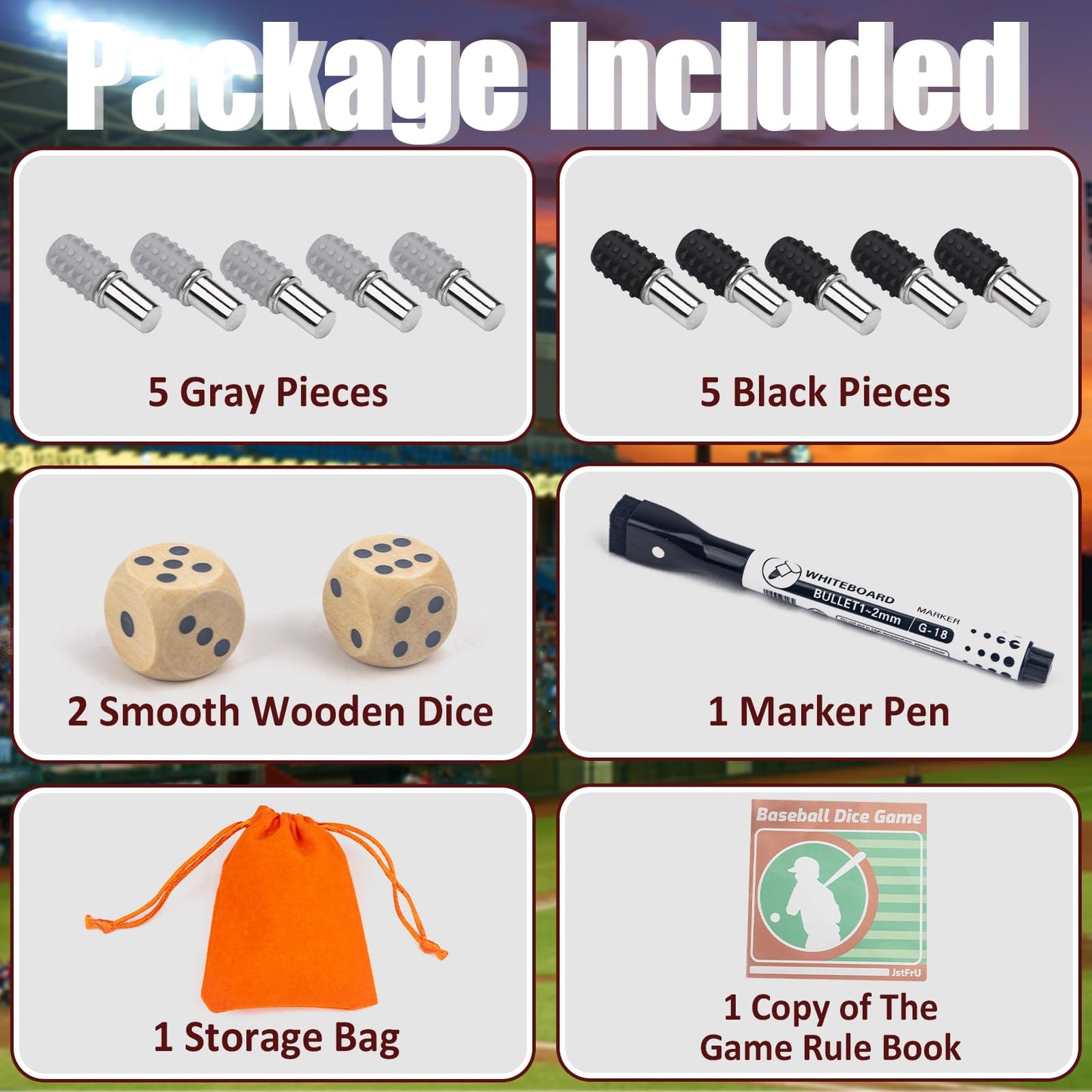 Baseball Board Game,Wooden Baseball Game,20Mm Thick Wooden Board With 10 Pieces & Dice,Markers,Great For Family Game Night, Part