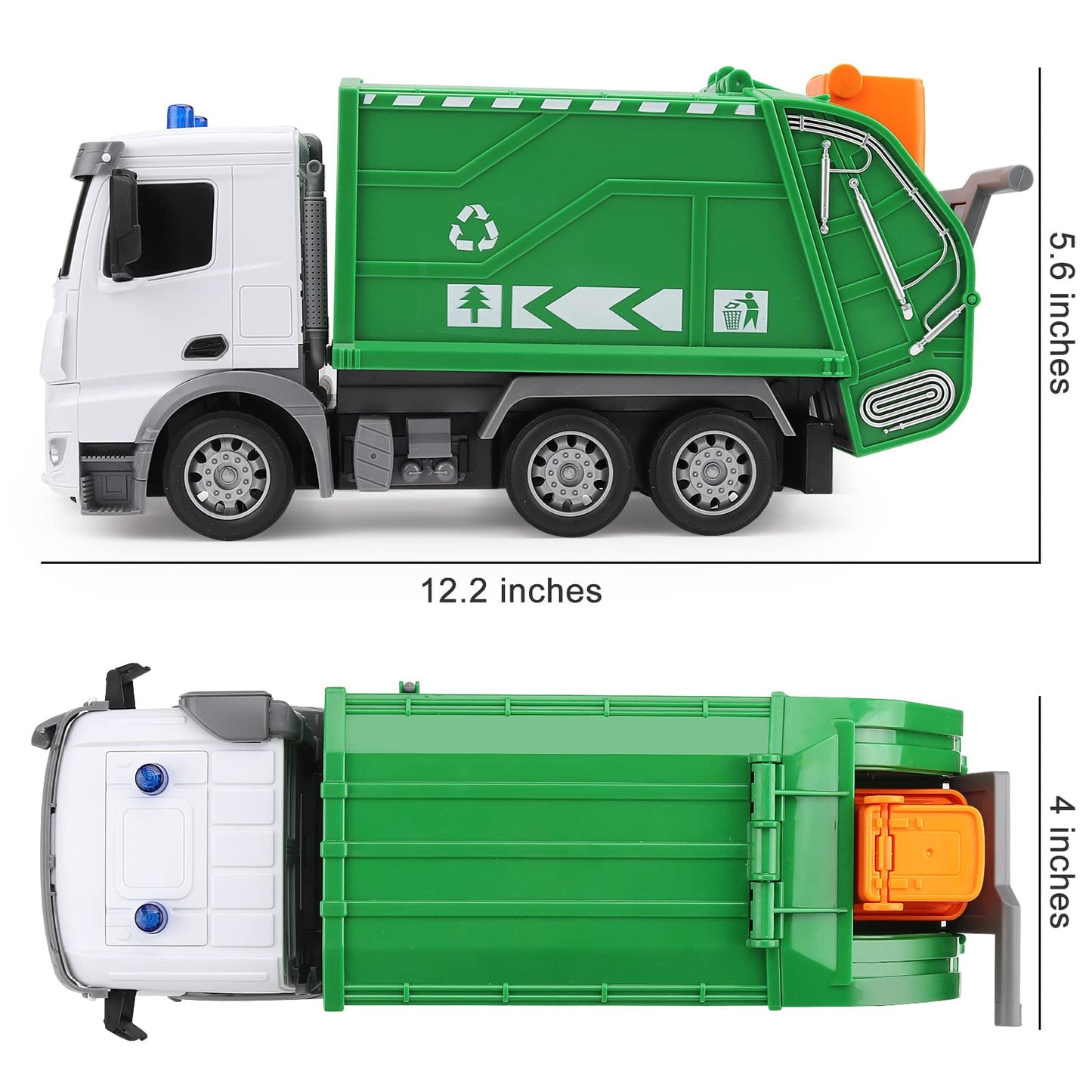 WEMOKA 2.4Ghz Remote Control Garbage Truck Toys, RC Trash Truck Toys for Boys with Trash Bin Real Lights, 1/24 Scale 6 Channel R