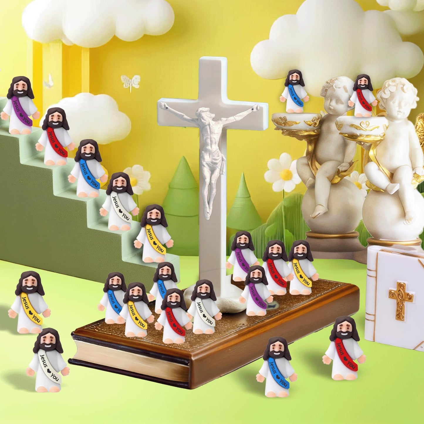 AIRNEY 50 PCS Little Jesus Figures Easter Religious Jesus Toys, Mini Jesus Figurines in Bulk, Easter Jesus Loves You Christ Toys