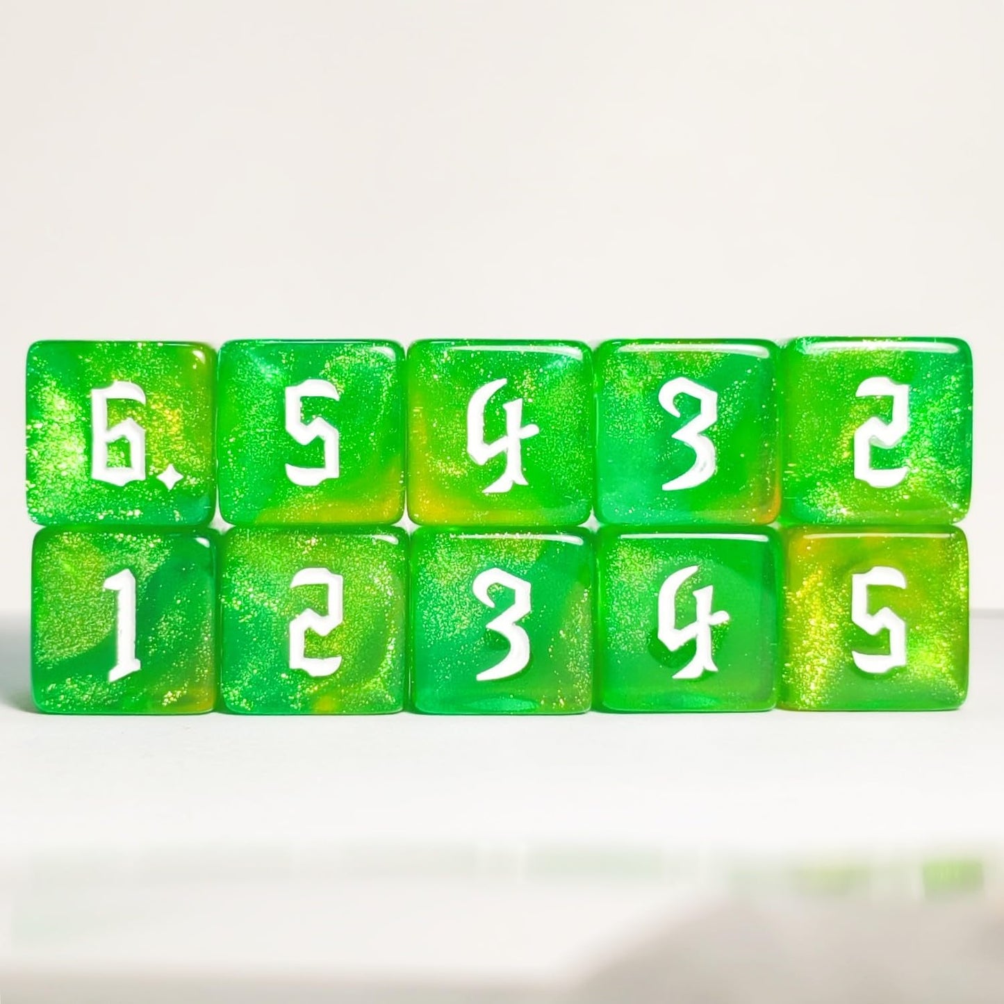 10 Pc D6 Dice 16Mm Acrylic Dice Set For Rpg Mtg Dnd Dice Table Games And Board Games (Green)