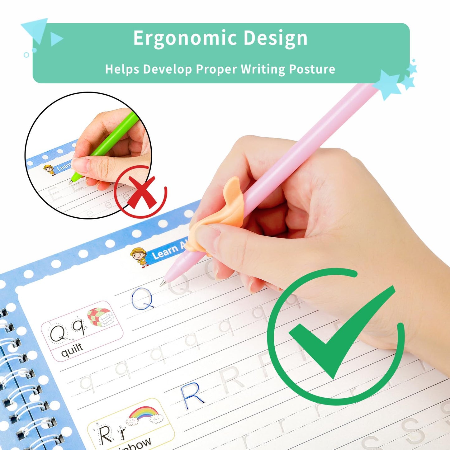 Magic Pens With Grips And Refills, Reusable Invisible Ink Pen For Kid'S Handwriting Practice Kit, Children'S Writing Practice Ai