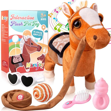 Marsjoy Walking Pony Toy Musical Singing Dancing Plush Interactive Pony Walk Along Horse With Leash Plush Stuffed Animal Shaking
