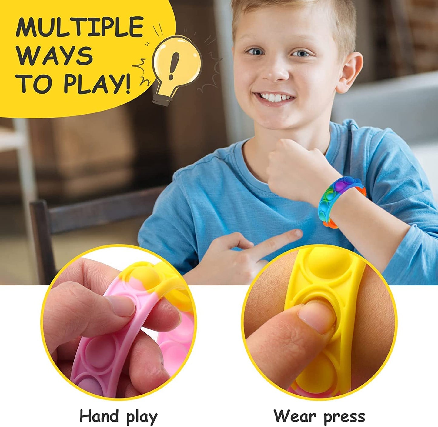12 Pcs Random Pop Fidget Toy Fidget Bracelet, Wearable Push Poping Bubble Sensory Toys Stress Relief Finger Press Silicone Wrist