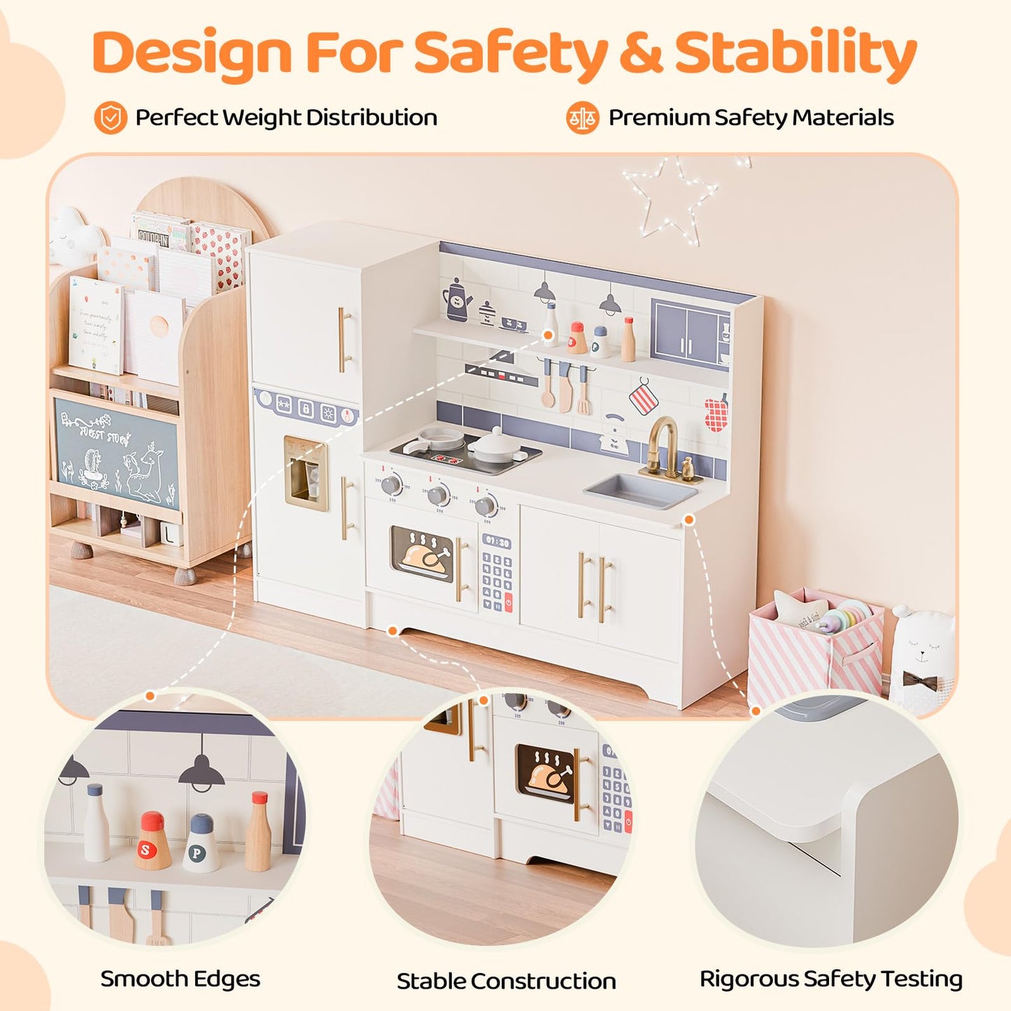 Joymor Kids Wooden Play Kitchen Sets, New Modern Children'S Wooden Toy Kitchen W/Refrigerators & Ample Play Kitchen Accessories,