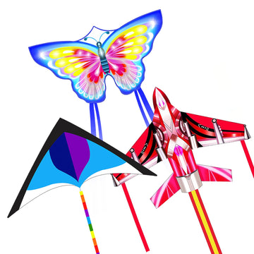 Flying Hoofer 3Pack Large Kite Set - Easy to Fly for Kids Adults, Beach & Park & Outdoor Activities, Perfect for Easter and Fest