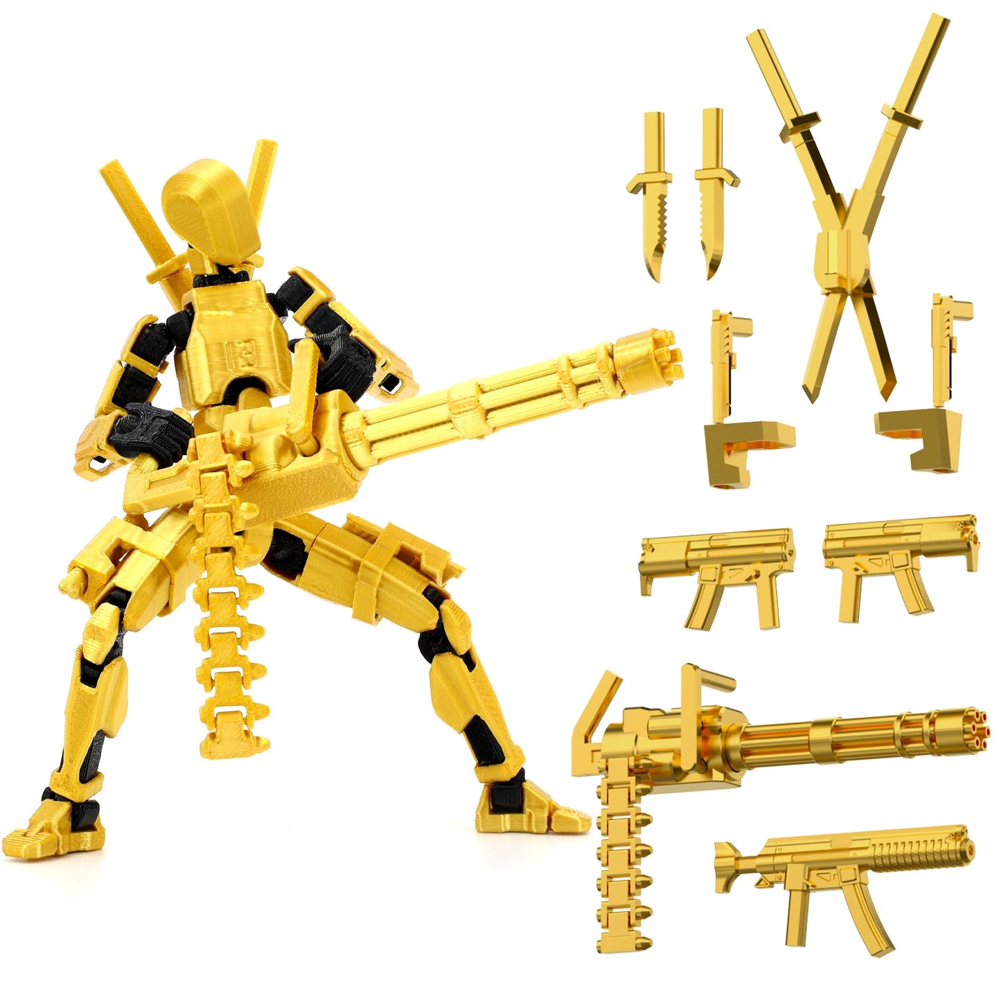 ?Assembled? T13 Action Figure Set  Giant decorative replica blade Titan 13 Robot Action Figure 3D Printed robo 13 Action Fidget Toys Dummy Figure Articulated  T13 for Collectors Desktop Decorations (Golden-Black)