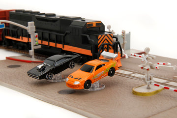 Fast & Furious Final Race Train Nano Scene & 2 1.65' Die-Cast Cars, Toys For Kids And Adults