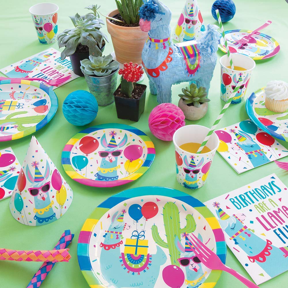 Unique Llama Birthday Multicolor Paper Cups - 9 Oz (Pack of 8) - Vibrant & Fun Party Drinkware, Perfect for Birthday Celebration