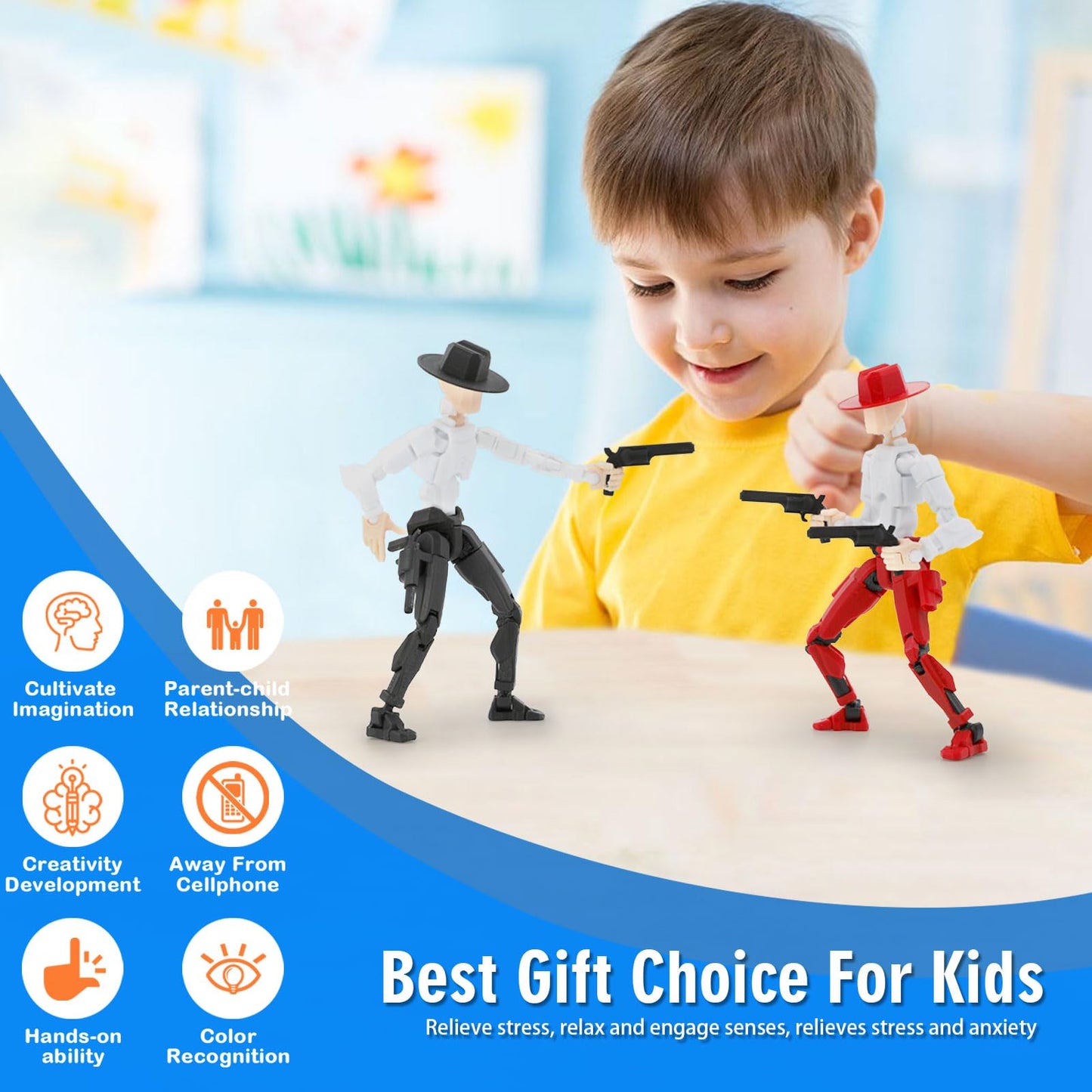 Deeplus Titan 13 Action Figure, Cowboy Already Assembled T13 Action Figures for Boys, 2-Pack Cowboy Dummy 5.4 inches T Lucky 13