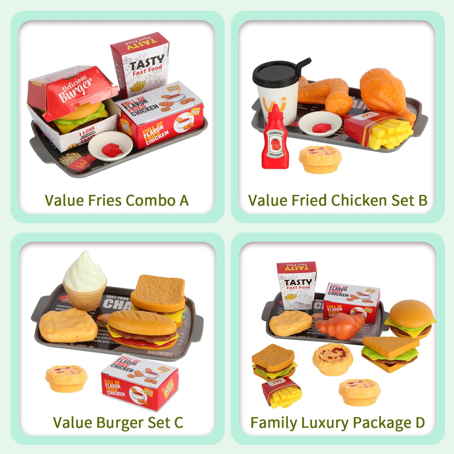 71pcs Pretend Play Fast Food Toys - Cash Registerfor Kids,Perfect Mini Toy Food Set for Kids Kitchen,Play Food for Kids Ages 3 4