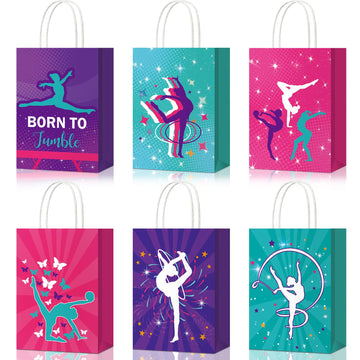 Gueevin 24 Pcs Gymnastics Party Bags Gymnastics Birthday Gift Goodie Bags Party Favors Paper Birthday Decor for Teens Gymnasts C