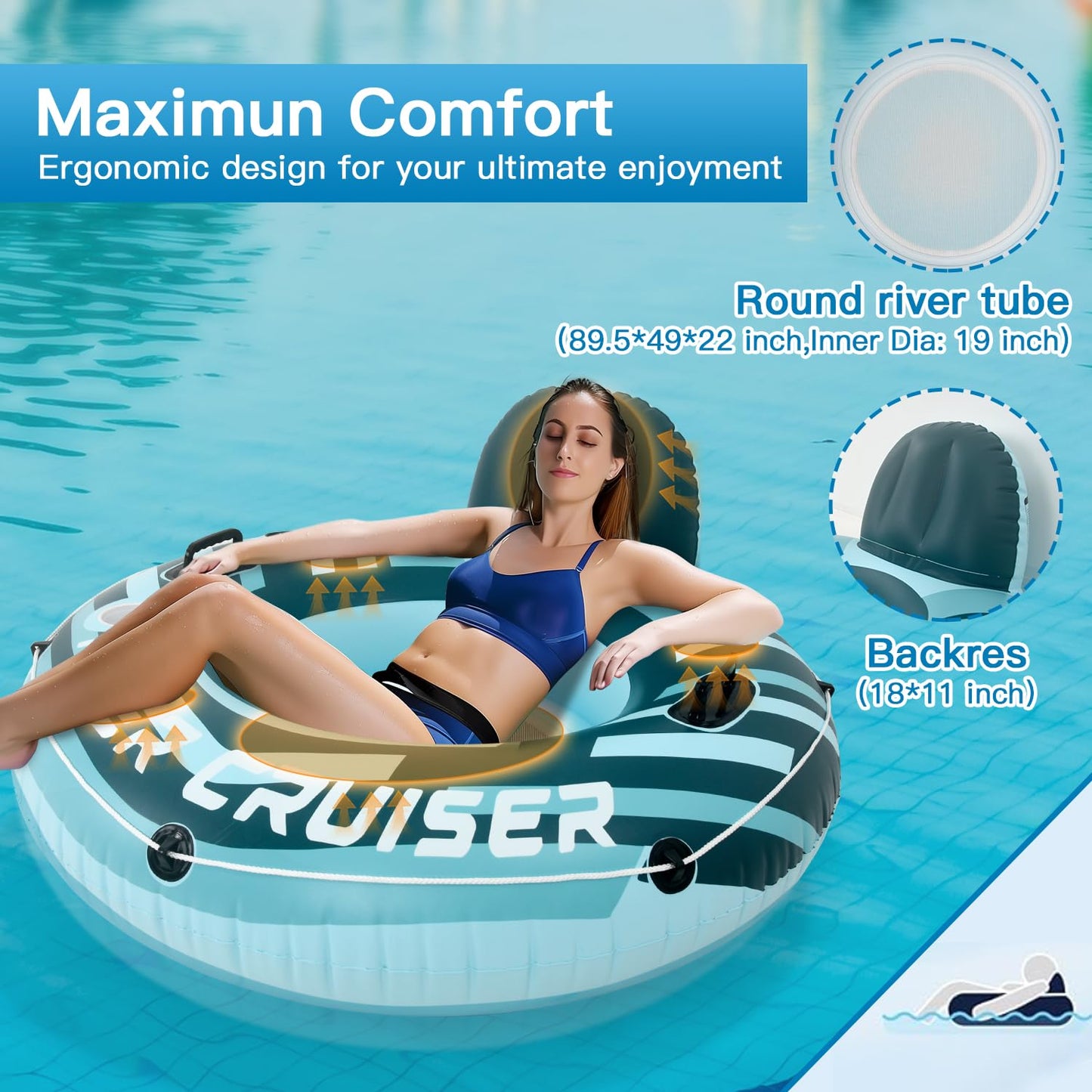 2-Pack Sunrio Medium Turquoise Pool Floats enhanced River Tube with Mesh Bottom Backrest & Cup Holder Giant Floaties for mature-themeds Fashion Pool Floaties for Occupations & Recreation Pool Lounger(Green)