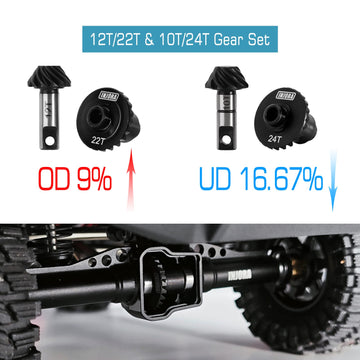 INJORA 12T/22T Overdrive Gear and 24T/10T Underdrive Alloy Steel Helical Gear Set for TRX4M 1/18 RC Crawler Car Upgrade