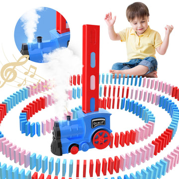Kids Games Domino Train Toys,200Pcs Automatic Domino Train Toy For Boys 4-6,Toddler Toys Train Domino Stacker With Steam,Light,S
