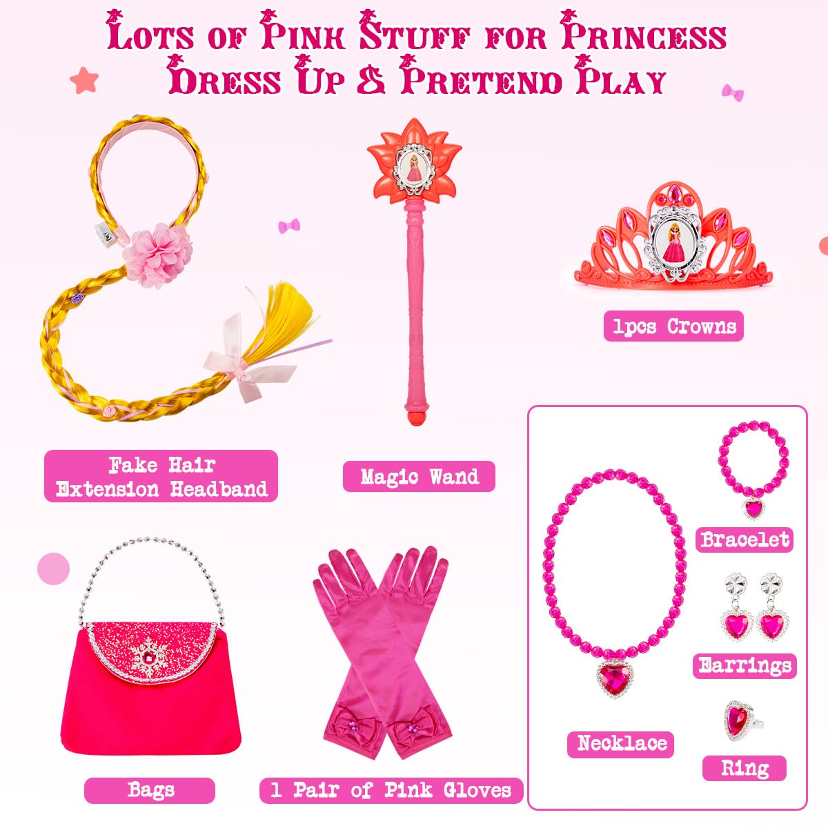 Meland Pink Princess Dress Up For Girls, Dress Up Clothes For Little Girls Pretend Play(Xl,9-10 Years)